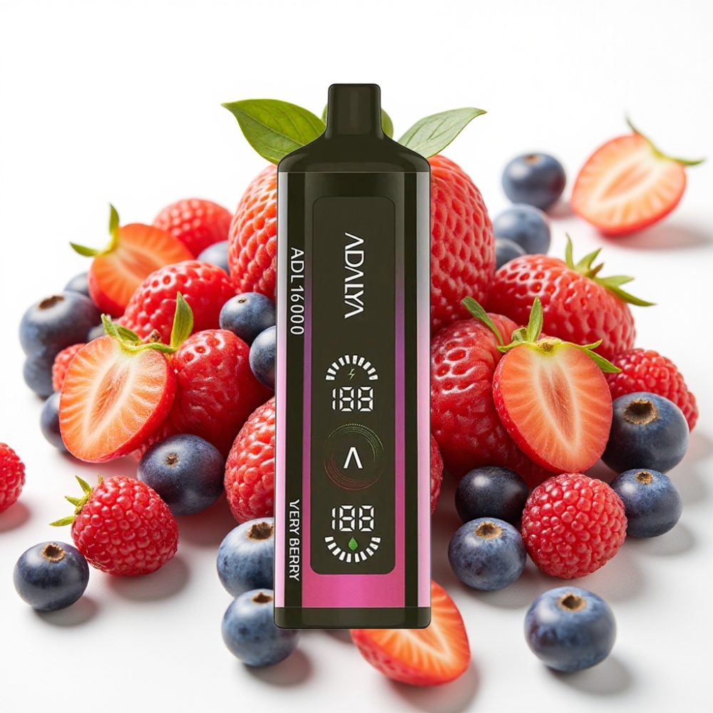 Adalya ADL 16000 PRO Puffs Vape za enkratno uporabo s tremi barvnimi gradienti, digitalnim zaslonom in Smart Mesh Coil Zelo jagodičevje