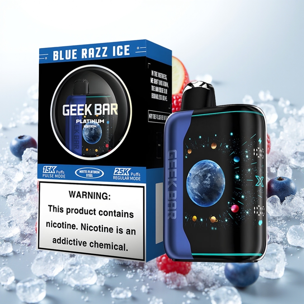 GEEK BAR Platinum Edition – 25000 Pufov, Platinasto Jeklo, Hitro Polnjenje, 20mL E-Tekočina Modri ledeni bonbon