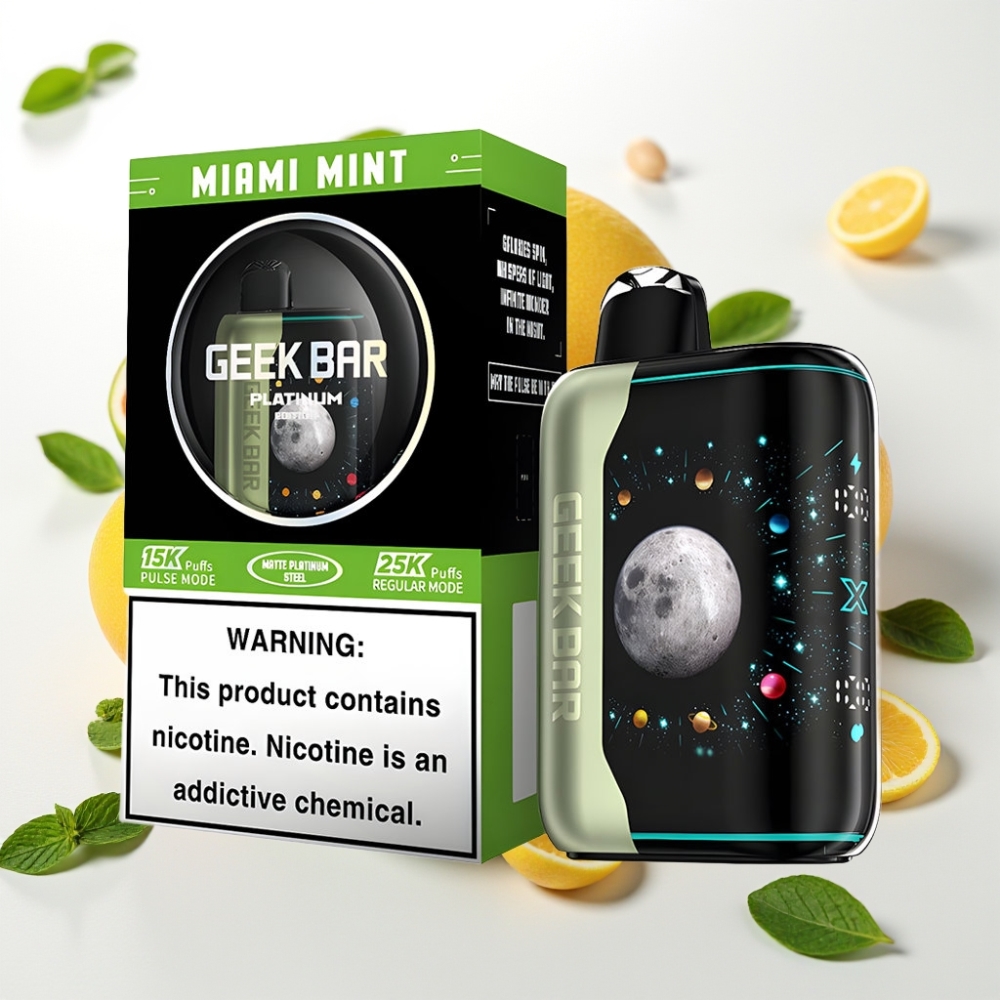GEEK BAR Platinum Edition s 25000 potegi, platinsko jekleno površino, 3D zaslonom in hitrim polnjenjem