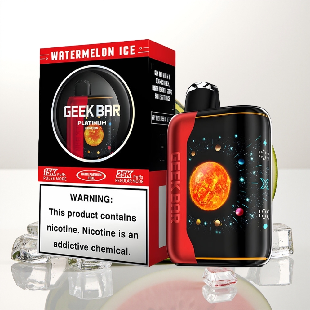 GEEK BAR Platinum Edition s 25000 potegljaji, Premium Matte Platinum Steel Finish, 20mL E-Liquid, 2% nikotina