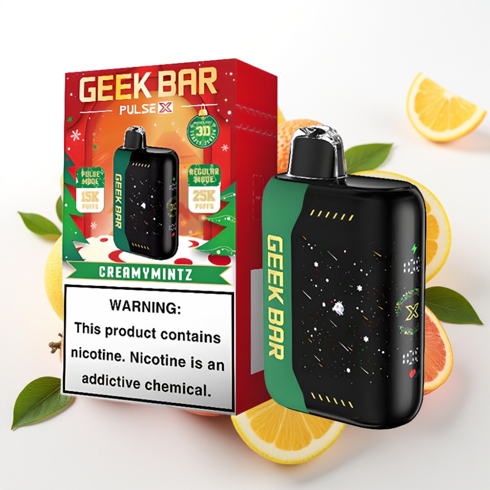 Geek Bar Pulse X 25000 Puffov Do 25000 Puffov v Običajnem Načinu Do 15000 Puffov v Pulse Načinu 0-5% Nikotina 18ml Božična izdaja