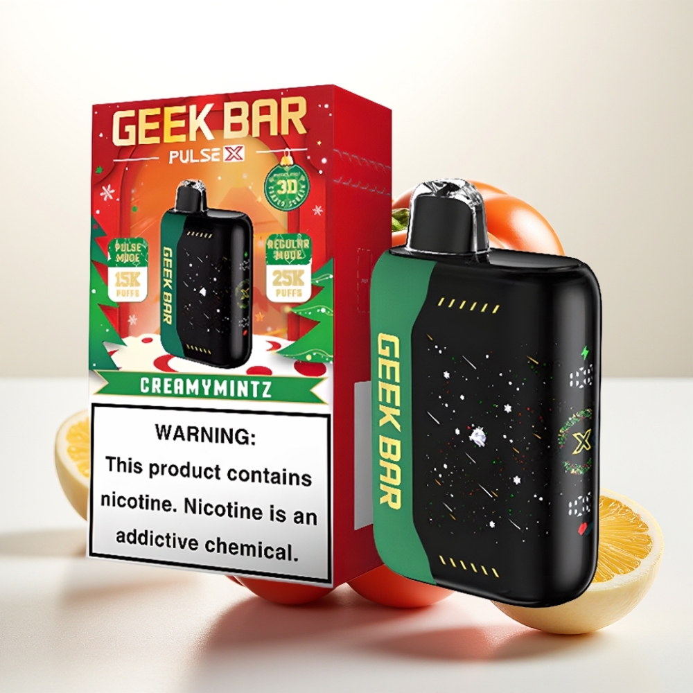 Geek Bar Pulse X 25000 Puffov Do 25000 Puffov v Običajnem Načinu Do 15000 Puffov v Pulse Načinu 0-5% Nikotina 18ml Božična izdaja
