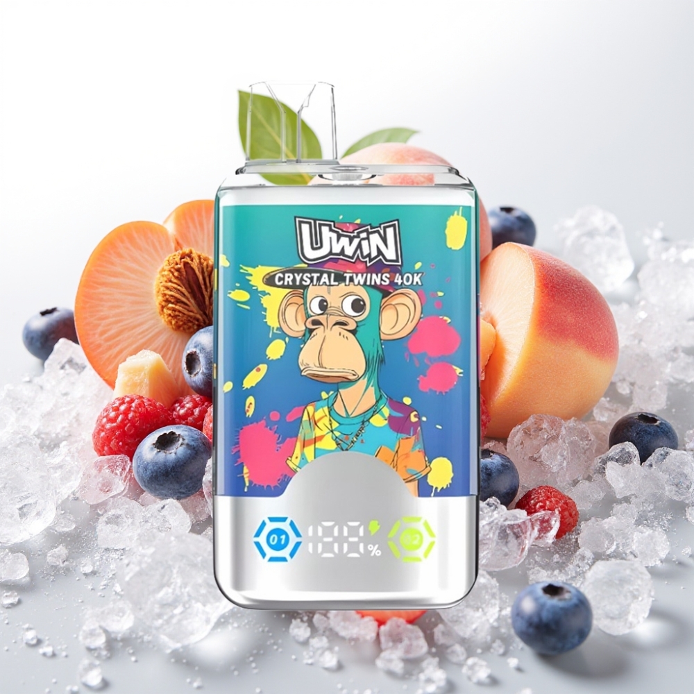 UWIN Crystal Twins 40000 Puffov Dve različni okusi v eni napravi 0,6 Ohm mrežasta tuljava 850mAh baterija s polnjenjem Type-C