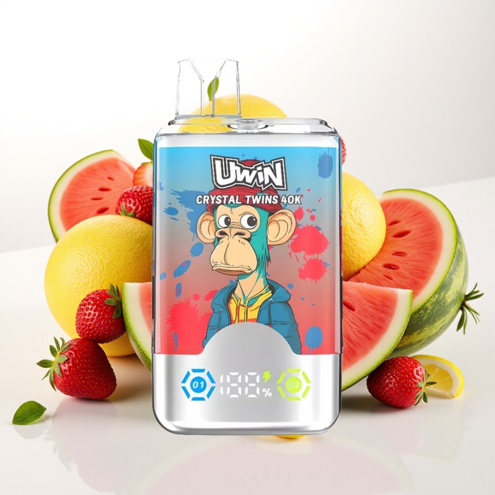 UWIN Crystal Twins 40000 Puffov z Dvojnim Okusom, 32ml E-tekočine, 850mAh Baterija, Type-C Polnjenje Jagoda Lubenica Limona Limeta