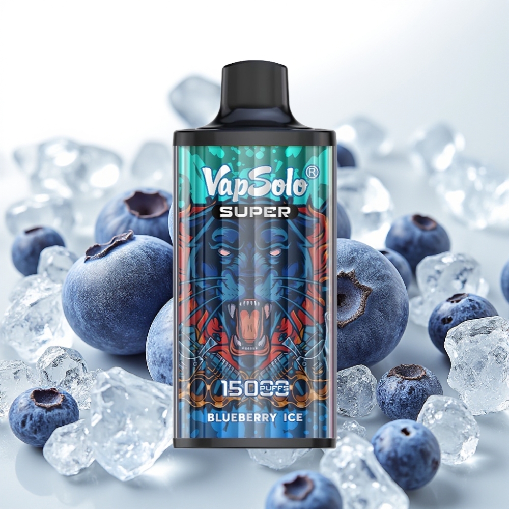 Vapsolo Super 15000 puffs z 40ml e-tekočino, 850mAh baterijo in Type-C polnjenjem Borovničev led