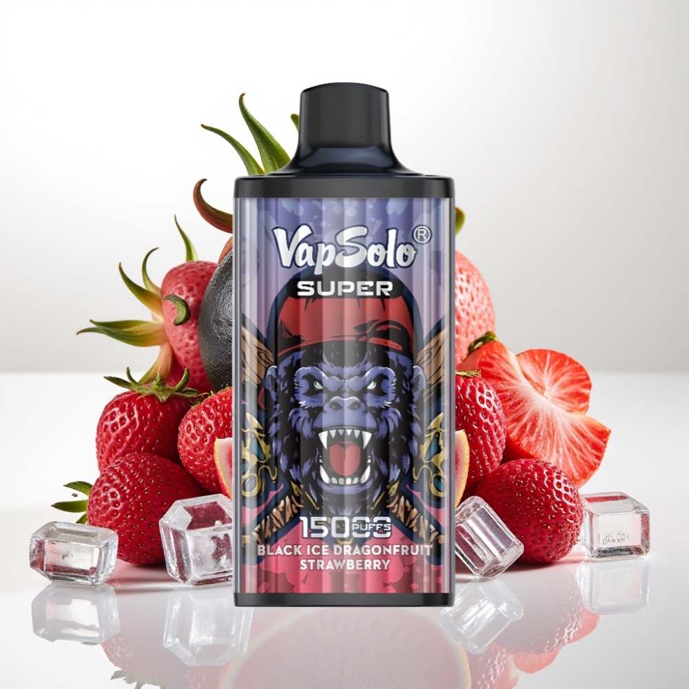 Vapsolo Super 15000 puffs z 40ml e-tekočino, 850mAh baterijo in Type-C polnjenjem Črni led Dragonfruit Jagoda