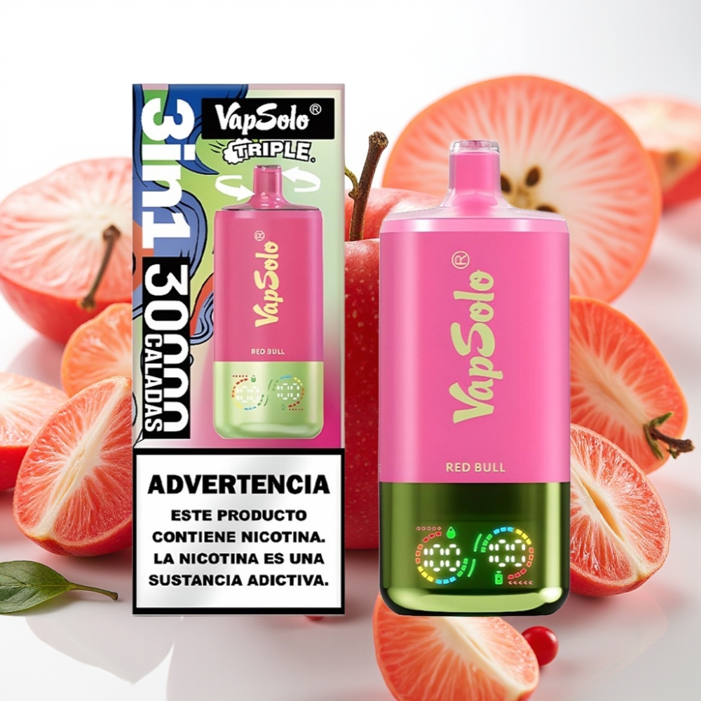 VapSolo Triple 30000 Puffov, 40ml E-tekočina, Nikotinska moč - 20 mg/ml, 50 mg/ml, 3 rezervoarji, Type-C polnjenje