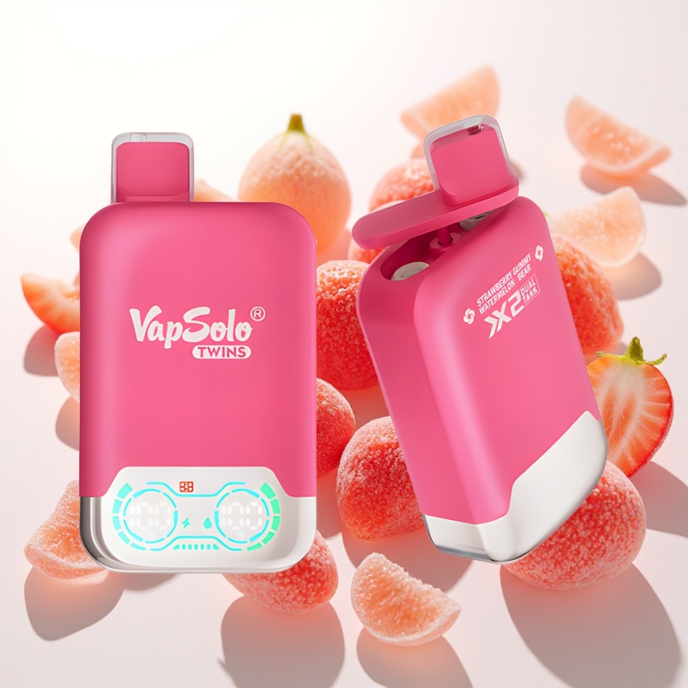 Vapsolo Twins 20000 Puffov, 40 ml E-tekočina, 20mg/ml ali 50mg/ml Nikotina, 2 Rezervoarja, Type-C Polnjenje Jagoda Lubenica in Gumijasti medvedek