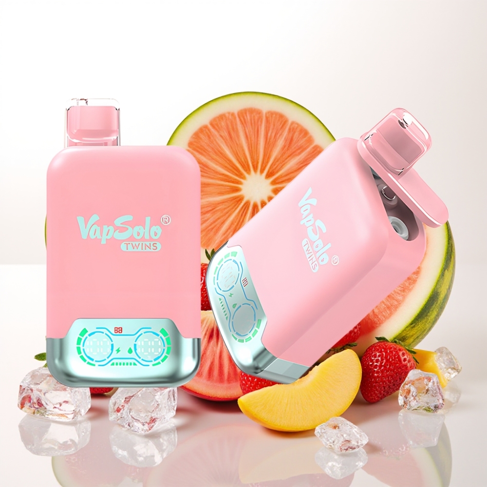 Vapsolo Twins 20000 Puffov, 40 ml E-tekočina, 20mg/ml ali 50mg/ml nikotina, 2 rezervoarja, Type-C polnjenje Jagodni led in mango Breskev Lubenica