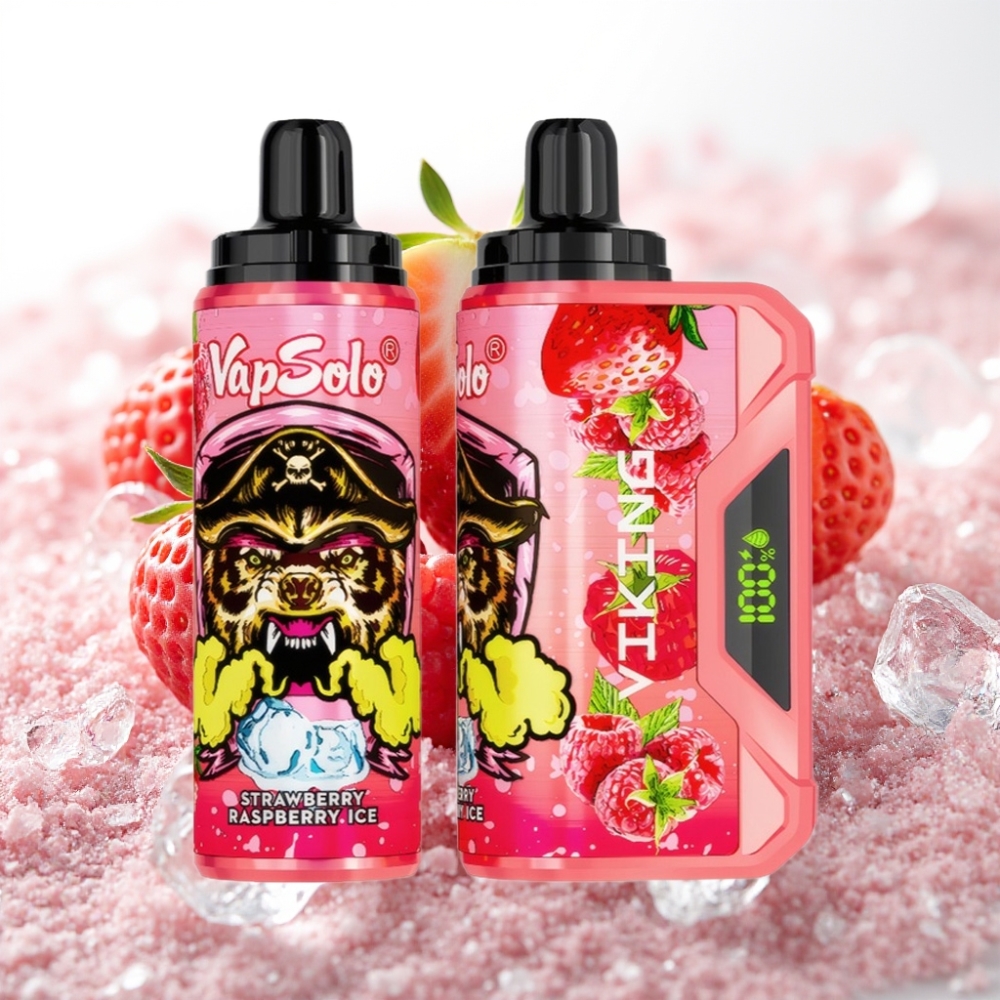 VapSolo VIKING 12000 Pufov Enkratna E-cigareta z LED zaslonom in Type-C polnjenjem, 22ml tekočine, 20 mg/ml ali 50 mg/ml nikotina Jagodno-malinov led