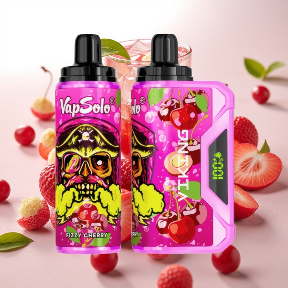 VapSolo VIKING 12000 Pufov Enkratna Vape z LED zaslonom, 22ml e-tekočine, Type-C polnjenje Šumeča češnja