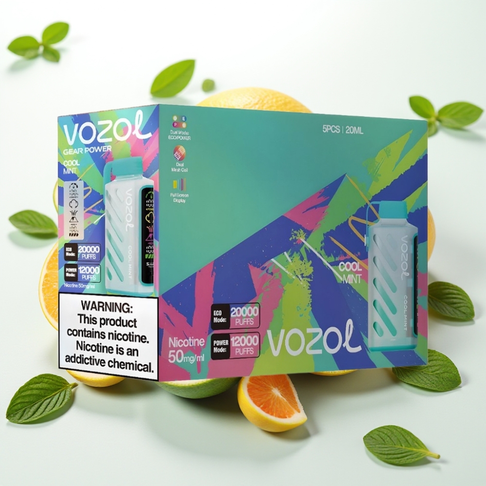 VOZOL Gear Power 20000 Puffs s tehnologijo S.i.L.C. Tech, 20mL prednapolnjene tekočine, 5%(50mg) nikotina, Dual Mesh Coil in Full Screen Display Hladna meta