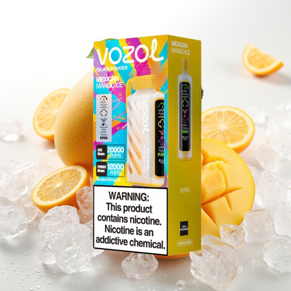 VOZOL Gear Power 20000 Puffs s tehnologijo S.i.L.C. Tech, 20mL prednapolnjene tekočine, 5%(50mg) nikotina, Dual Mesh Coil in Full Screen Display Mehiški mangov led