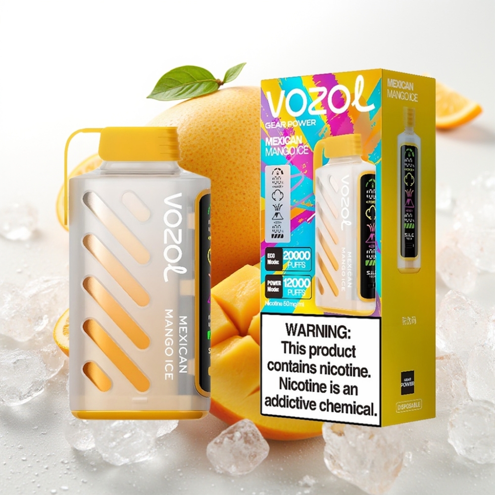VOZOL Gear Power 20000 Puffs s tehnologijo S.i.L.C. Tech, 20mL prednapolnjene tekočine, 5%(50mg) nikotina, Dual Mesh Coil in Full Screen Display Mehiški mangov led