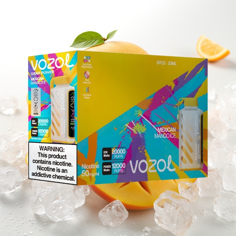 VOZOL Gear Power 20000 Puffs s tehnologijo S.i.L.C. Tech, 20mL prednapolnjene tekočine, 5%(50mg) nikotina, Dual Mesh Coil in Full Screen Display Mehiški mangov led
