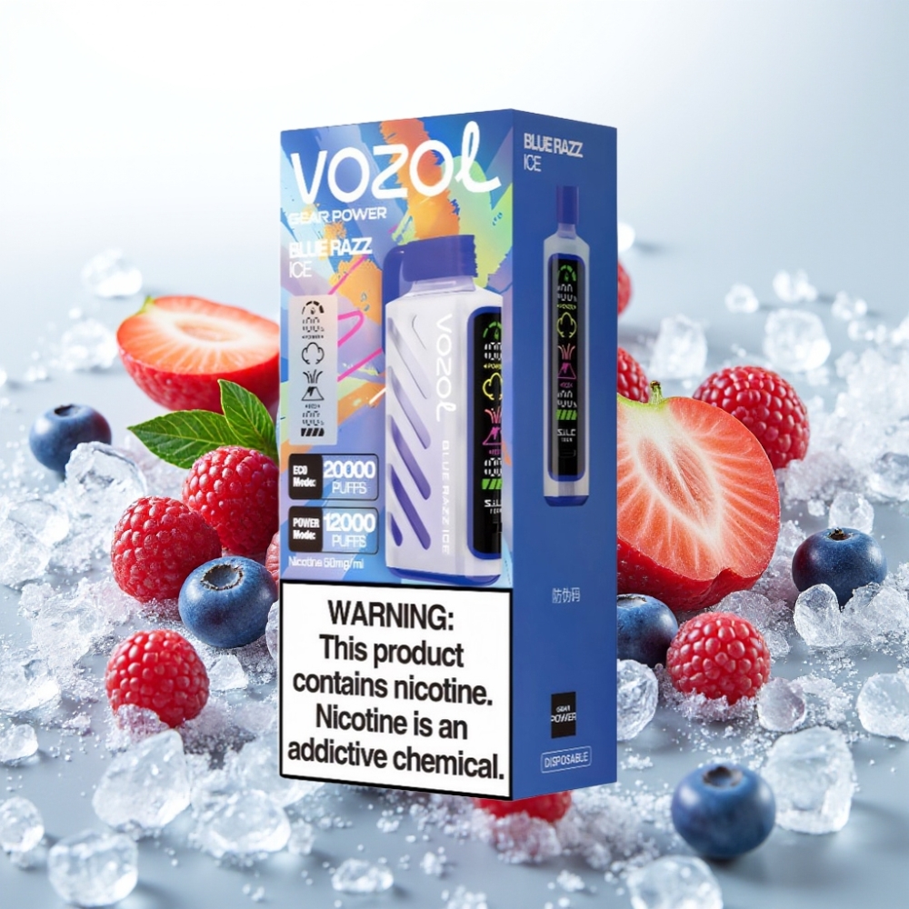 VOZOL Gear Power 20000 Puffs s tehnologijo S.i.L.C. Tech, ECO način 20000 vdihov, POWER način 12000 vdihov, dvojno mrežasto tuljavo in zaslonom s polnim zaslonom