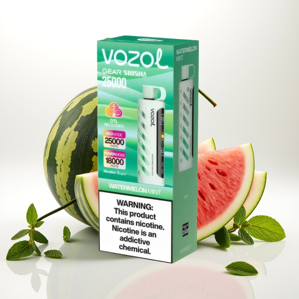 VOZOL Gear Shisha 25000 Puffov Okusi - 30 Okusnih Okusov Pametni Čip - S.i.L.C Tech Načini - Dual Mesh Dvojni Načini Baterija - 1000mAh Nikotin - 5mg/ml Lubenica meta
