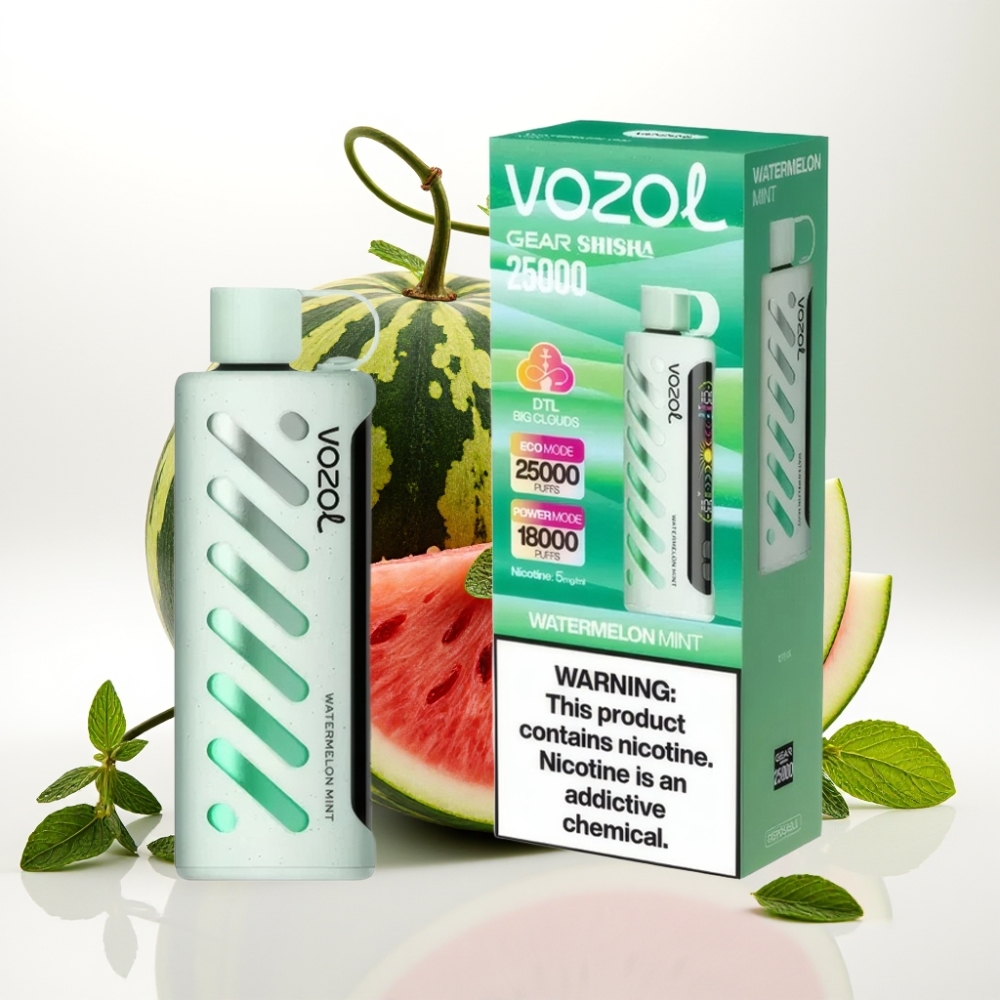 VOZOL Gear Shisha 25000 Puffov Okusi - 30 Okusnih Okusov Pametni Čip - S.i.L.C Tech Načini - Dual Mesh Dvojni Načini Baterija - 1000mAh Nikotin - 5mg/ml Lubenica meta