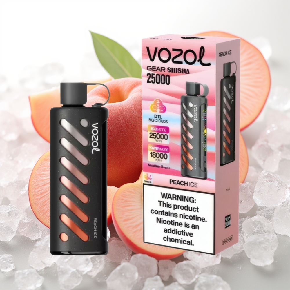 VOZOL Gear Shisha 25000 Puffov Okusi - 30 Okusnih Okusov Pametni Čip - S.i.L.C Tech Načini - Dvojni Mesh Dvojni Načini Baterija - 1000mAh Nikotin - 5mg/ml Breskov led