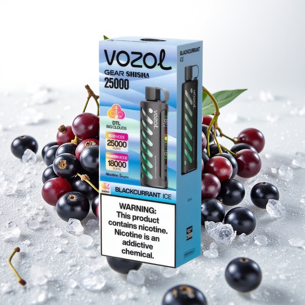 VOZOL Gear Shisha 25000 Puffov Okusi - 30 Okusnih Okusov Pametni Čip - S.i.L.C Tech Načini - Dvojni Mesh Dvojni Načini Baterija - 1000mAh Nikotin - 5mg/ml Črni ribez led