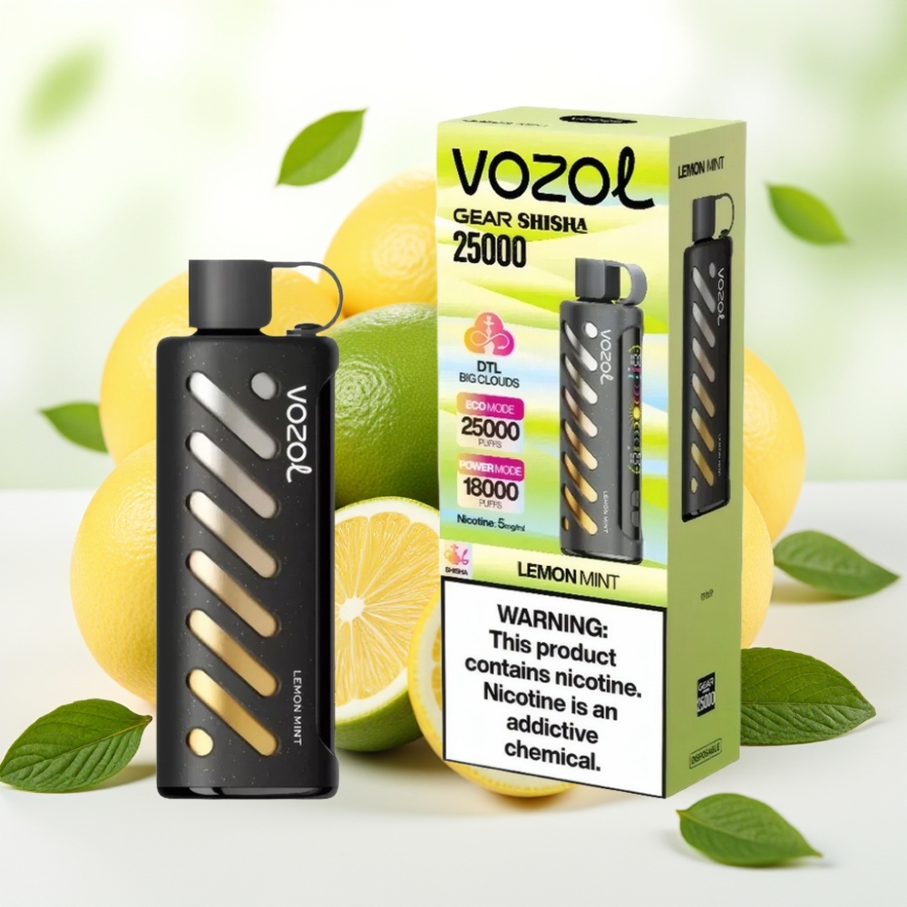 VOZOL Gear Shisha 25000 Puffov Okusi - 30 Okusov Pametni čip - S.i.L.C Tech Načini - Dvojni Mesh Dvojni Načini Baterija - 1000mAh Nikotin - 5mg/ml Limona-meta