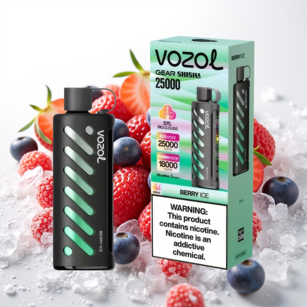 VOZOL Gear Shisha 25000 Puffov Okusi - 30 okusnih okusov Pametni čip - S.i.L.C Tech Načini - Dvojni Mesh Dvojni Načini Baterija - 1000mAh Nikotin - 5mg/ml Jagodni led